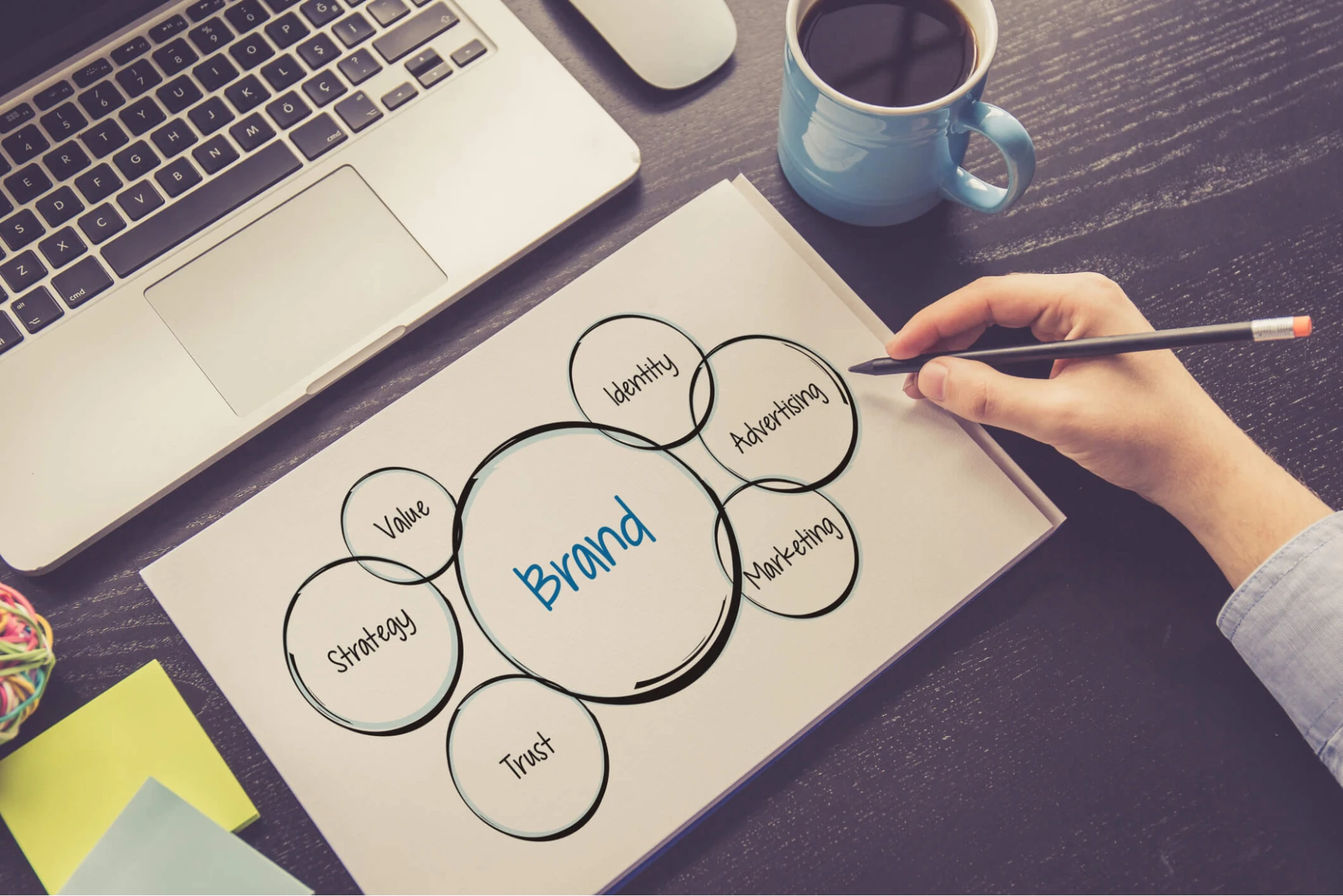 Hotel logo and brand identity displayed across signage, website, and stationery, illustrating cohesive hotel branding.