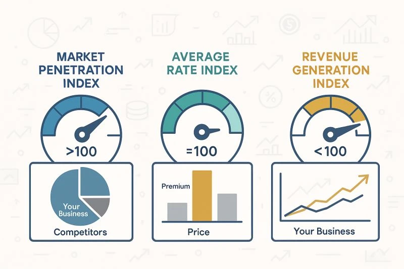 Hotel analytics dashboard displaying occupancy rate, ADR, and RevPAR data, illustrating key insights from hotel metrics.